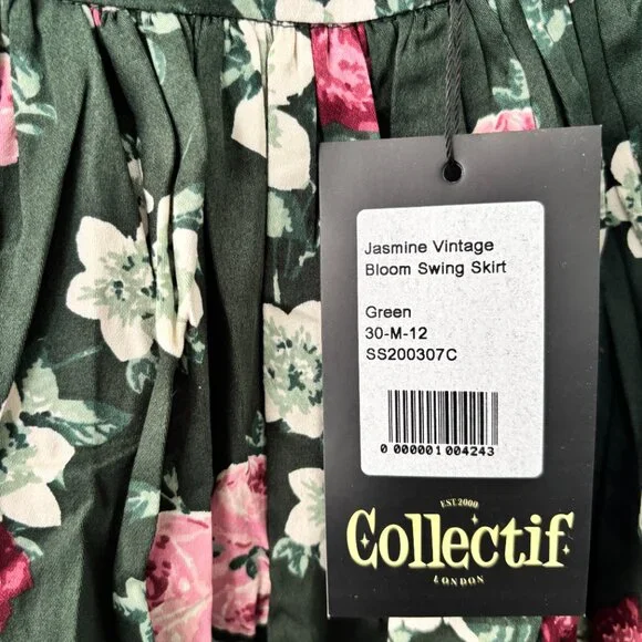 NWT Collectif Size UK 12/ US 8 Swing Skirt Green with Floral Pattern - Picture 3 of 10